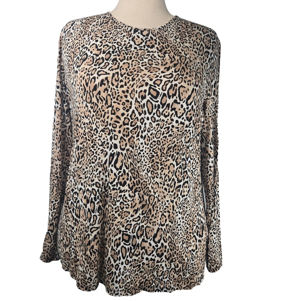 Chico's Size 3 The Ultimate Tee Animal Print Rayon Long Sleeve Top